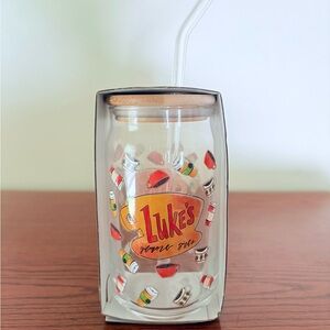 Gilmore Girls Luke’s Diner Glass Tumbler has bamboo lid and glass straw